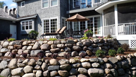 Multi Tier Boulder Wall in Orono