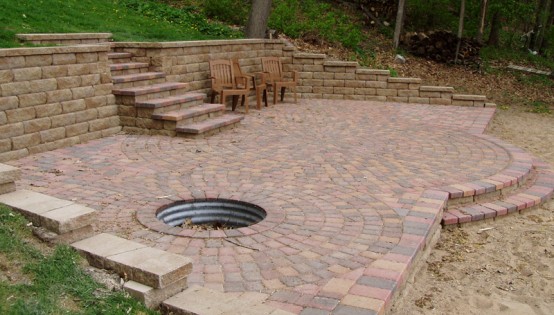 Maple Grove Borgert Harvest Blend Pavers with a Fire Pit