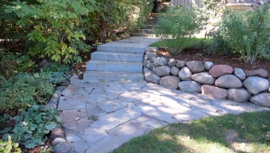Bluestone steps, bluestone walk, and planting in Edina