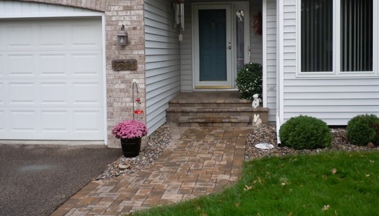 paver sidewalk and front entry veneer in Eden Prairie