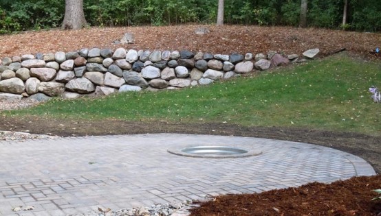Large Paver patio with inset Firepit in Edina
