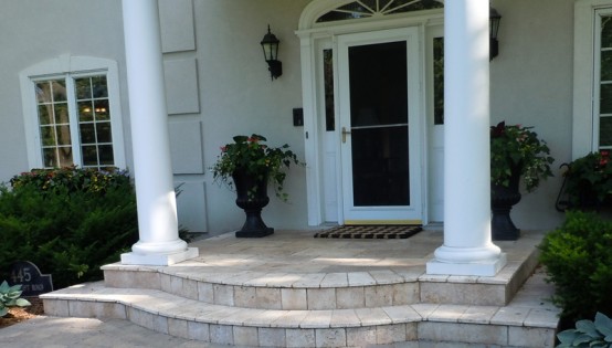 Travertine veneer of entry in Wayzata